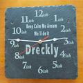 Dreckly Slate Clock - Etched in Cornwall Keep Calm Me Ansum Design Cornish Clock -Silver hands/Ticking mechanism