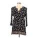 Magnolia Grace Casual Dress - Mini V-Neck 3/4 sleeves: Black Paisley Dresses - Women's Size Large - Paisley Wash