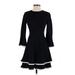 Eliza J Cocktail Dress - A-Line Crew Neck Long sleeves: Black Print Dresses - Women's Size 0