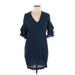 Good Luck Gem Casual Dress - Mini V Neck Short sleeves: Blue Print Dresses - Women's Size Medium