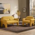 Wrought Studio™ 2 Piece Set Sofa Couch, modern Lambs Wool Fabric Loveseat & Accent Chair Wool in Yellow | Wayfair Living Room Sets