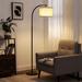 Latitude Run® Black Arched Floor Lamps w/ Adjustable Beige Line Lampshade, Standing Tall Arc Lamp in Black/Brown/White | Wayfair