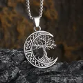 Collier pendentif arbre de vie lune noeud celtique rétro pour hommes et femmes Saint patron