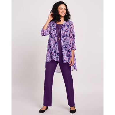 Blair Women's Three-Piece Duster Pants Set - Purple - PXL - Petite