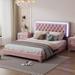 Full/Queen Size Velvet Bed Frame with LED Lights, Upholstered Platfrom Bed with Crystal Tufted Headboard for Bedroom Guestroom