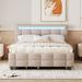 Queen Size Linen Upholstered Storage Platform Bed w/ LED Frame & Twin XL Size Trundle