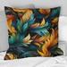 Designart "Orange And Teal Feather Avian Elegance" Animal Print Printed Throw Pillow