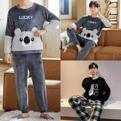 2 teile/satz Herbst und Winter verdickte warme Korallen samt Männer Pyjamas Langarm Lounge wear Soft Casual Plus Size O-Neck Homewear Image