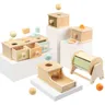 Neue Montessori Makronen farbe Spinning Drum Match Münz kassette permanente Box runde rechteckige