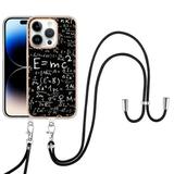 for iPhone 15 Pro Max Crossbody Strap Phone Case Anti-Fall Pattern Clear Design Transparent Soft & Flexible TPU Drop and Shockproof Protective Cover with Adjustable Nylon Neck Strap Equation