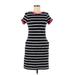 Lands' End Casual Dress - Mini Crew Neck Short sleeves: Black Stripes Dresses - Women's Size 2