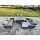 Outdoor Garden Dining Sets 7 Seater Rattan Patio Furniture Sofa Set with Gas Firepit Table Double Seat Sofa Big Footstool Dark Grey Mixed - Fimous