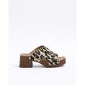 River Island Womens Brown Leopard Studded Clog Sandals