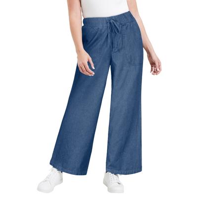Plus Size Women's Drawstring Denim Wide-Leg Bottoms. by June+Vie in Medium Wash (Size 22 W)