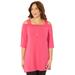 Plus Size Women's Asymmetry Open-Shoulder Tunic by Catherines in Pink Burst (Size 3X)
