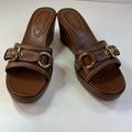 Coach Shoes | Coach Jewel Brown Leather Wedges Size 8 | Color: Brown/Gold | Size: 8