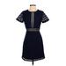 JOA Casual Dress - A-Line Crew Neck Short sleeves: Blue Print Dresses - Women's Size Small
