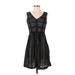 Ann Taylor LOFT Casual Dress - A-Line V-Neck Sleeveless: Black Solid Dresses - Women's Size 0 Petite