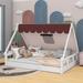 Isabelle & Max™ Aaeryn Wooden Full Size Tent Bed w/ Fabric for Kids, Platform Bed w/ Fence & Roof Upholstered/Linen in Brown | Wayfair