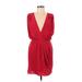 Amanda Uprichard Casual Dress - Mini Plunge Short sleeves: Red Print Dresses - Women's Size Large