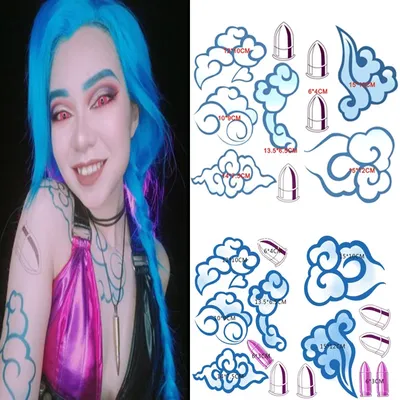 Spiel Jinx Tattoo Aufkleber Wasserdicht Temporäre Erwachsene Unisex Gothic Lolita Cosplay Prop Image