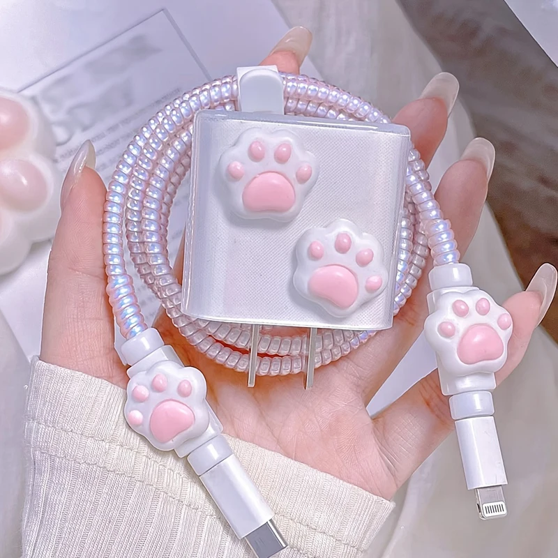 2024 neue Ladegerät Kabel Schutz Abdeckung Für IPhone 15 14 13 12 Pro 18 W 20 W Ladegerät katze Klaue Design Daten Kabel Wickler Schutzhülle Image