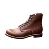 Vintage Tooling Dunkle Männliche Motorradstiefel Qualität Rindsleder Flügel Runde Männer Casual Stiefeletten Goodyear-welted Rote Schuhe