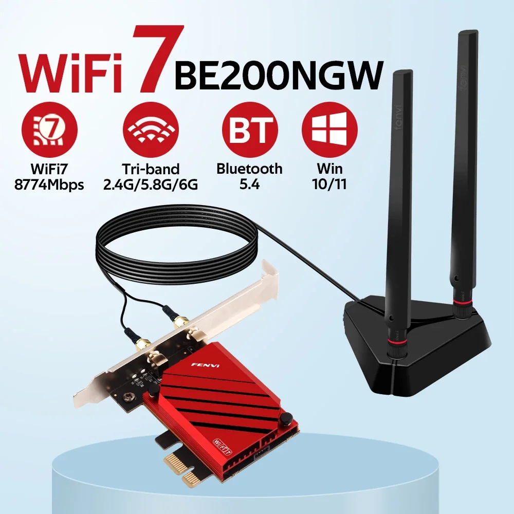 WiFi 7 BE200 PRO Pcie Wireless Wifi Adapterkarte Tri-Band Bluetooth 5.4 für Intel BE200NGW wifi7 2,4G/5G/6GHz Win 10/11 64bit Image
