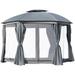 144x144 Inch Round Outdoor Gazebo Patio Dome Gazebo Canopy Shelter with Double Roof Netting Sidewalls and Curtains Zippered Doors Grey AS GUS3898