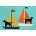 Outdoor Rug - Novelty Design Hand Hooked Weather Resistant UV Stabilized Foyers Porches Patios & Decks Sailing Dog 1 8 X 2 6