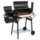 JINS&VICO 44.1 Inch Oil Drum Charcoal Grills with Side Fire Box Outdoor BBQ Grills with Wheels Offset Smoker Grill with Front Wood Shelf for Outdoor Backyard