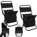 FUNDANGO 2 Pack Portable Foldable Camping Chair with Cooler Bag Lightweight Backrest Stool Compact Folding Chair Seat for Camping Hunting Fishing Hiking Black