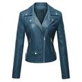 Umfun Womens Coat Fall and Spring Fashion Motorcycle Bike Coat Full Zip Up Windbreaker Leather Jacket with Zip Pocket Blue M