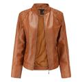 WXLWZYWL Winter Coats for Women Clearance Sale Women S Leather Standing Collar Slim Fitting Zipper Motorcycle Jacket Leather Jacket Brown