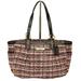 Coach Bags | Coach Outlet Tweed Textile Patent Leather Trim Tote Bag Zipper Shoulder Strap | Color: Brown/Pink | Size: Os