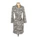 Ellie Kai Casual Dress - Shirtdress Collared 3/4 sleeves: Gray Zebra Print Dresses - Women's Size 0