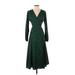 Slate & Willow Casual Dress - Midi V Neck 3/4 sleeves: Green Dresses - Women's Size X-Small