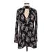 Flynn Skye Casual Dress - Shift Plunge Long sleeves: Black Print Dresses - Women's Size Medium