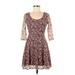 American Rag Cie Casual Dress - A-Line Scoop Neck 3/4 sleeves: Burgundy Dresses - Women's Size Small