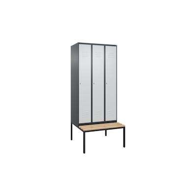 C+P Spind Classic PLUS, Buche untergebaute Sitzbank 3 Abteile, HxBxT 212x90x82cm, Zylinderschloss, Anthrazit/Hellgrau von PROREGAL Image