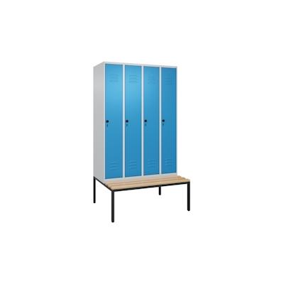 C+P Spind Classic PLUS, Buche untergebaute Sitzbank 4 Abteile, HxBxT 212x120x82cm, Sicherheitsdrehriegel, Hellgrau/Lichtblau von PROREGAL Image