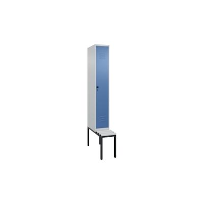 C+P Spind Classic PLUS, Kunststoff untergebaute Sitzbank, 1 Abteil, HxBxT 212x30x82cm, Sicherheitsdrehriegel, Hellgrau/Fernblau von PROREGAL Image