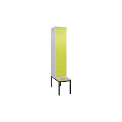 C+P Spind Classic PLUS, Buche untergebaute Sitzbank 1 Abteil, HxBxT 212x40x82cm, Zylinderschloss, Hellgrau/Clowngrün von PROREGAL Image