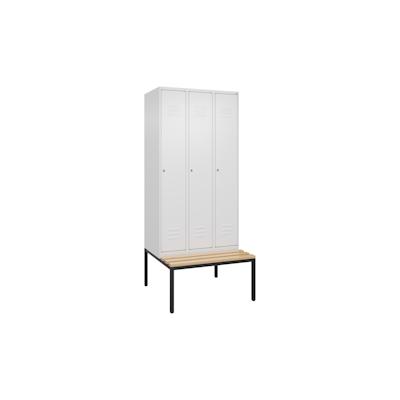 C+P Spind Classic PLUS, Buche untergebaute Sitzbank 3 Abteile, HxBxT 212x90x82cm, Zylinderschloss, Verkehrsweiß von PROREGAL Image