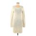 Michael Stars Casual Dress - Sweater Dress Scoop Neck Long sleeves: Ivory Print Dresses - Women's Size Medium