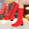 Lack leder Winter neue Marke Frauen lange Stiefel Mode rote Damen elegante Ritters tiefel Schuhe