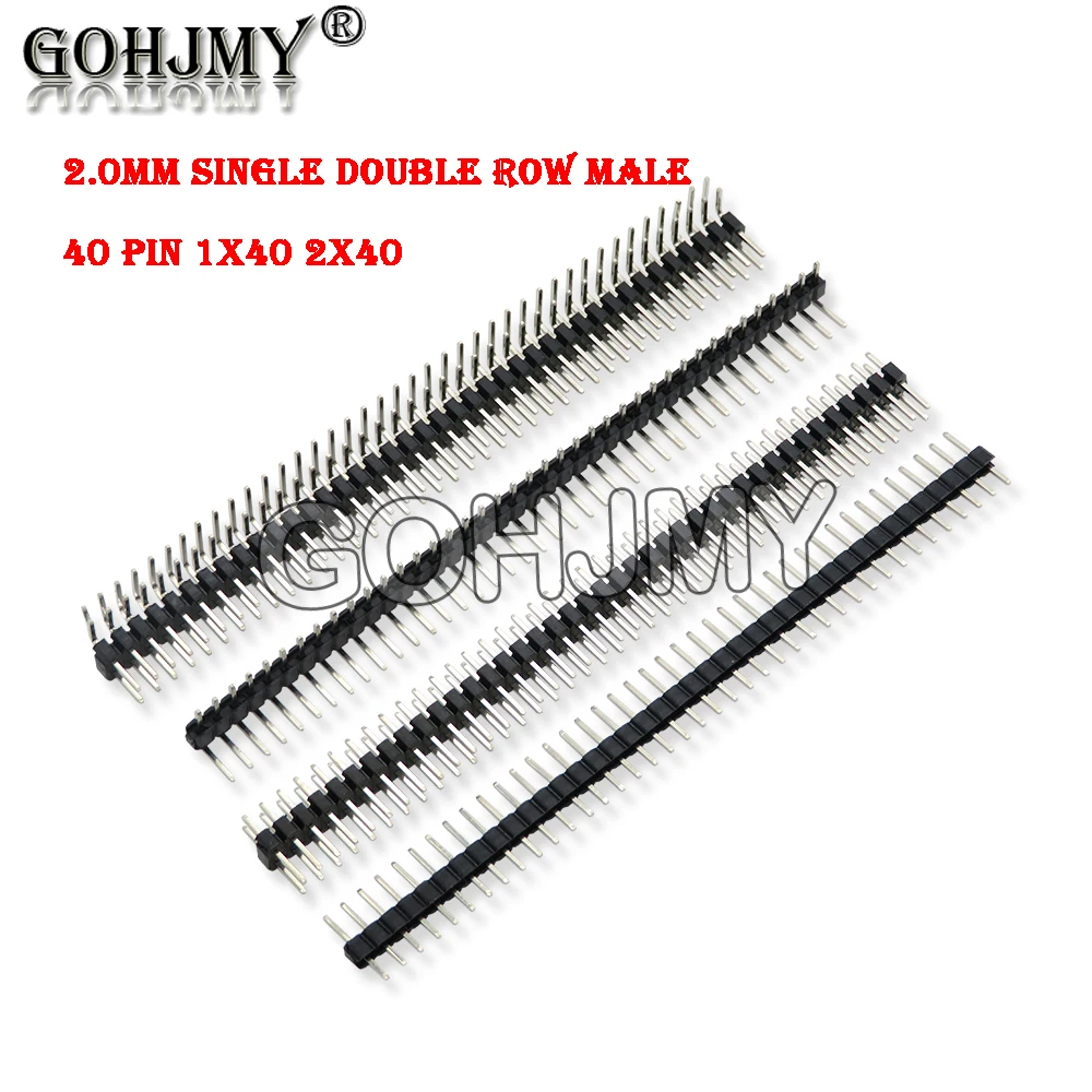 10 Stück 40 Pin 1 x 40 2 x 40 einzelner zweireihiger Stecker 2.0 zerbrechlicher Stiftleisten-Anschlussstreifen für Arduino Schwarz 2,0 mm 90 Grad Image