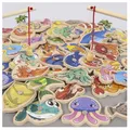 Giocattoli da pesca magnetici in legno Montessori per bambini Cartoon Marine Life Cognition Fish