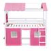 Pink+White Twin Over Twin Playhouse Bunk Bed, Kids Loft Bed with Tent