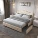 King Size Platform Bed, Comfortable Buckle Shaped Backrest with Four Storage Drawers, Metal Frame and Solid Wood Ribs